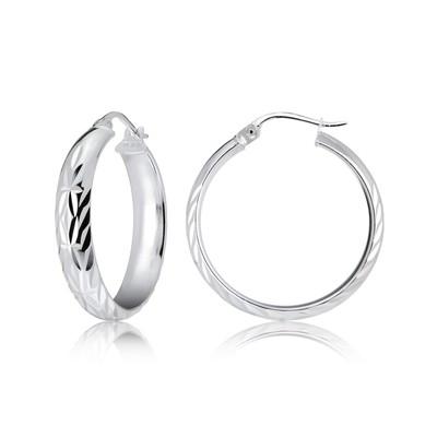 Sterling Silber halbrunde Design Diamantschliff Creolen, 30