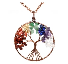 Tree of Life Stone Pendant Natural Crystal Quartz Amulet Healing Reiki Chakra
