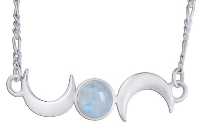  Crescent Moon Lunar Goddess Sterling Silver Wiccan Pagan Moonstone Necklace 