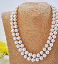 Long 34 inch 10-11mm akoya white round freshwater cultured pearl necklace