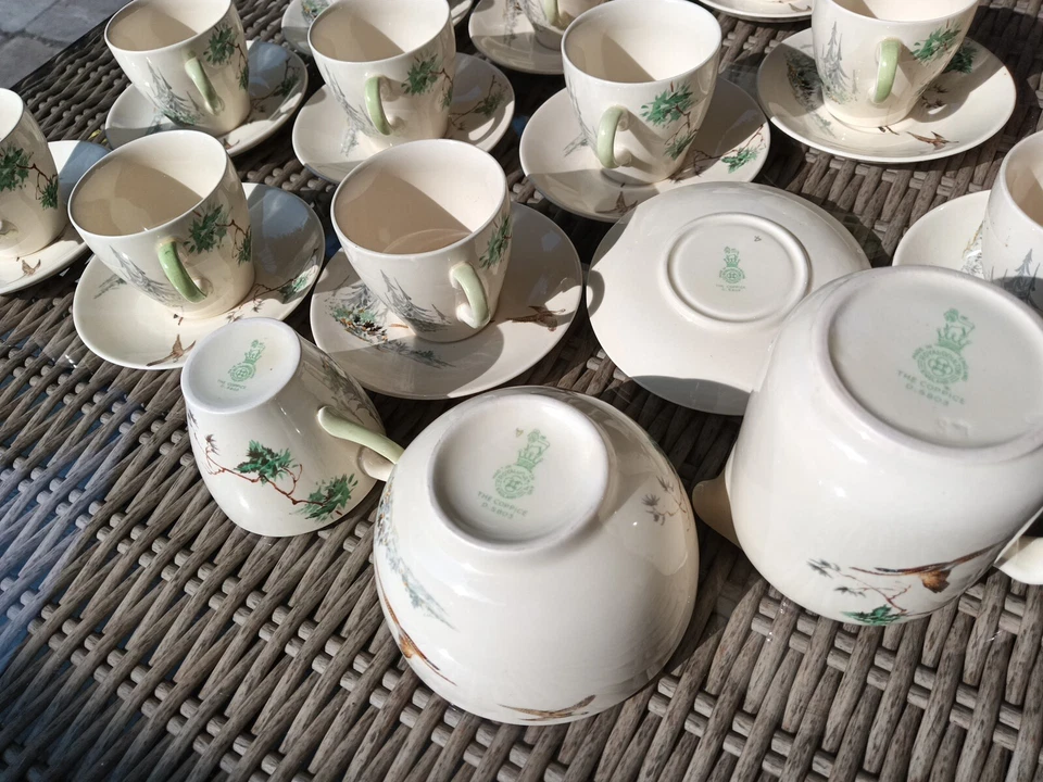 Vintage Royal Doulton The Coppice Coffee Set Pot 14 Coffee Cans Jug Bowl 1942 - Image 4 of 4