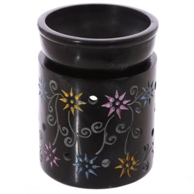 Duftlampe schwarzer Speckstein farbige Blume Aromalampe Naturstein