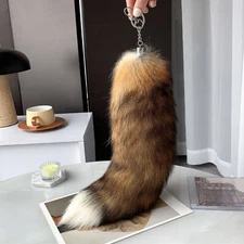 16"-18" Real Fox Fur Tail Keychain Bag Charm Furry Pendant Costume Cosplay Toys