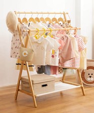 Kinder Kleiderregal Doppelstangen Kleiderst&auml;nder f&uuml;r Kinder aus Bambus ,natur