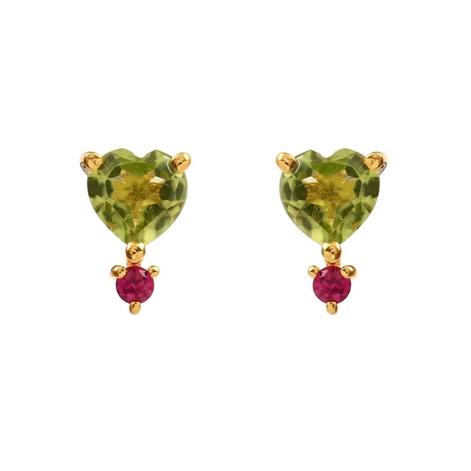 Beautiful Heart Earring 925 Sterling Silver Peridot Ruby Gemstone Stud Earring - Image 3 of 4