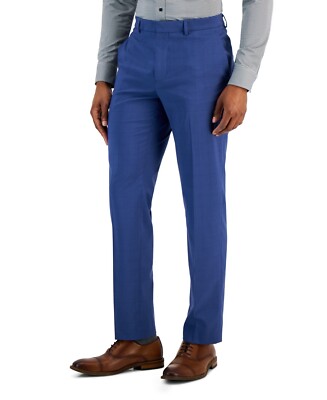 Perry Ellis Slim Fit Dress Pants Mens 36 x 30 Blue Windowpane | eBay