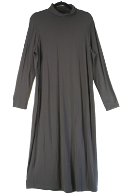 NEW Eileen Fisher Fine Jersey Scrunch Neck Dress in Espresso Size L #D7521  | eBay