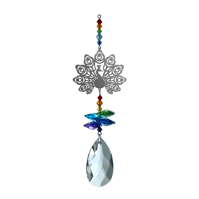 Peacock Prismatic Fantasy Hanging Sun-catcher Embellished with Branded Crystals