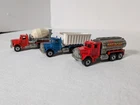 Vintage Hot Wheels Peterbilt "Railroad" Tanker, Cement Mixer and Dump Truck