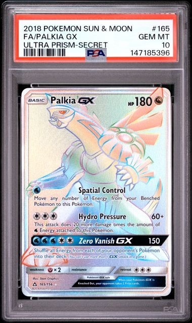 PSA 10 2018 POKEMON SUN & MOON ULTRA PRISM #165 FA/PALKIA GX SECRET RARE HOLO