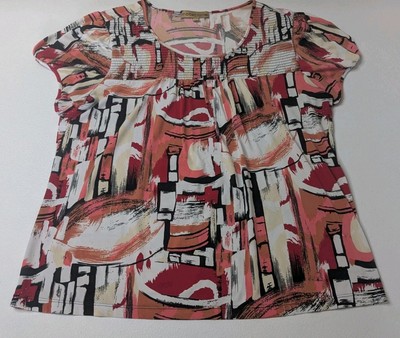 Notations Top Women's L Multi Color Geometric Pattern Short Sleeve 