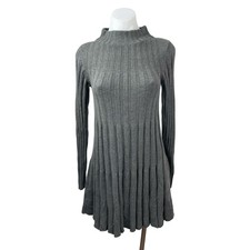 Anthropologie Rosie Neira Gray Wool Ribbed Knit Long Sleeve Sweater Mini Dress S