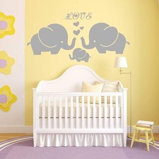 Large Cute Elephant Family with Hearts Wall Decals Baby Nursery Decor Kids Ro...