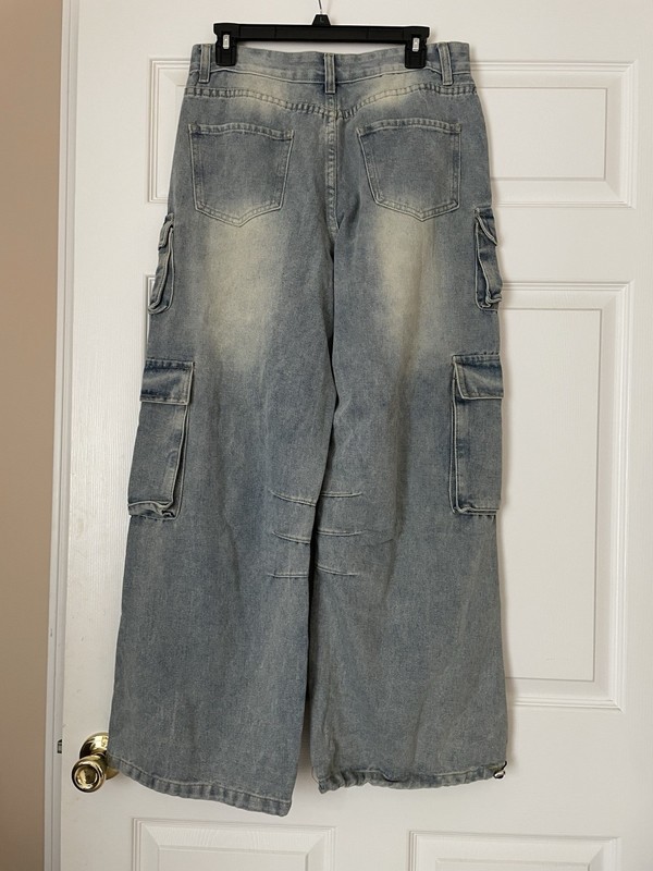 Baggy Cargo Pants Wide Leg Y2K Hip Hop Low Rise Oversized Jeans Grunge Blue