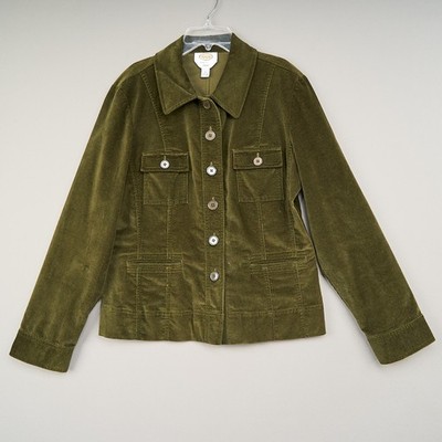Talbots Womens Jacket 12 Green Velvet Stretch Button Front
