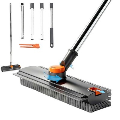 3 in 1 Floor Scrub Brush,Floor Scrubber with Squeegee and Tweezer, Push Broom...