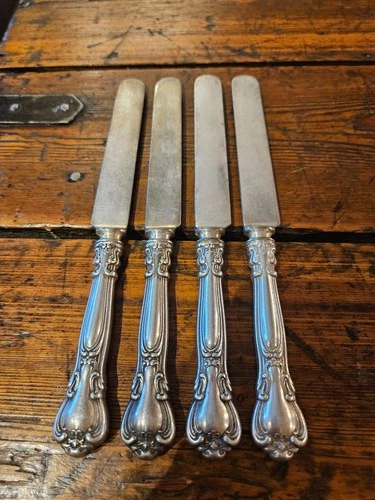 Gorham Chantilly Sterling Silver Handled Dinner Knives Set of 4 -Stainless Blade