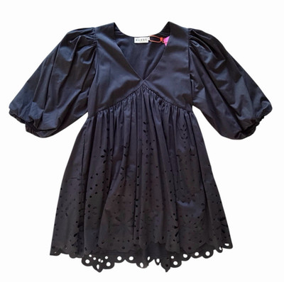 RHODE Karl Short Sleeve Mini Eyelet Dress Ink Ceil XS NWT $495