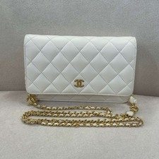 Chanel White Quilted LambskinWOC Wallet On Chain Gold Hardware Heart Charm Strap