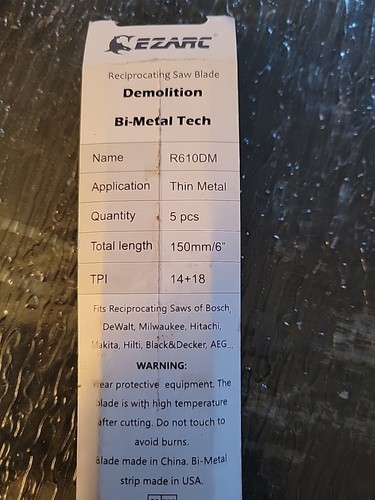 Lot of (5) Bi-Metal Cobalt Reciprocating Saw Blades 14" x 14TPI - Picture 3 of 3