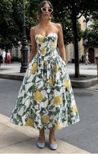 ZARA NEW WOMAN MIDI FRUIT PRINT BUSTIER POPLIN DRESS GREEN 3152/391/069 SIZE S