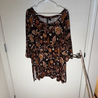 Cynthia Rowley Women s Tunic Top Blouse Fall Paisley Floral Orange Black 2X