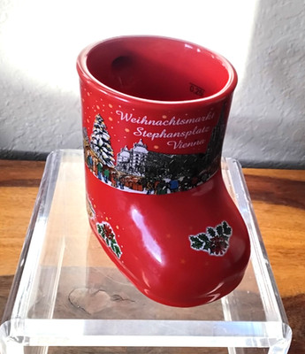Vienna Weihnachtsmarkt Stephansplatz Christmas Market Red Boot Mug~Kossinger