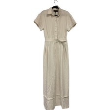 Zara Womens Crepe Jumpsuit Small Ecru Buckle Waist Short Sleeves 3278/957 NWT