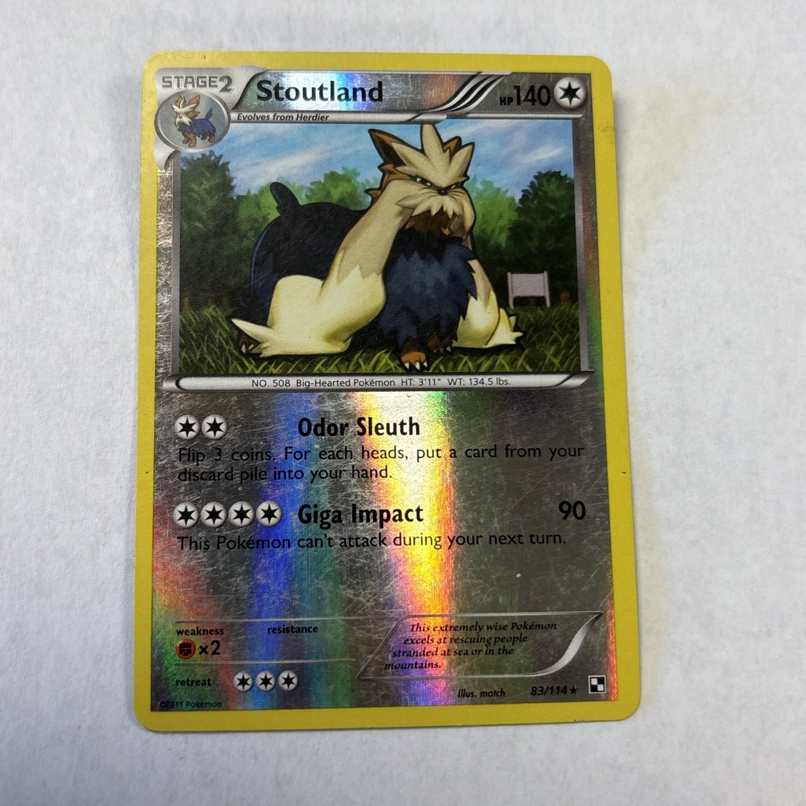 Stoutland 83/114 Black & White Reverse Holo Pokémon Card