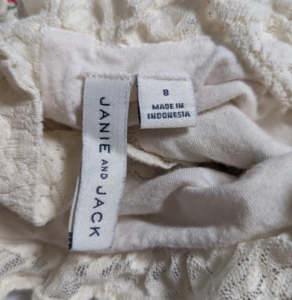 Janie And Jack Girls Ivory Victorian Lace Embroidered Roses Dress Holiday Size 8 - Image 4 of 4