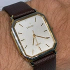 Vintage Seiko Dolce 8N41-5170 Quartz Men Watch Gold Tone Square Tank Leather