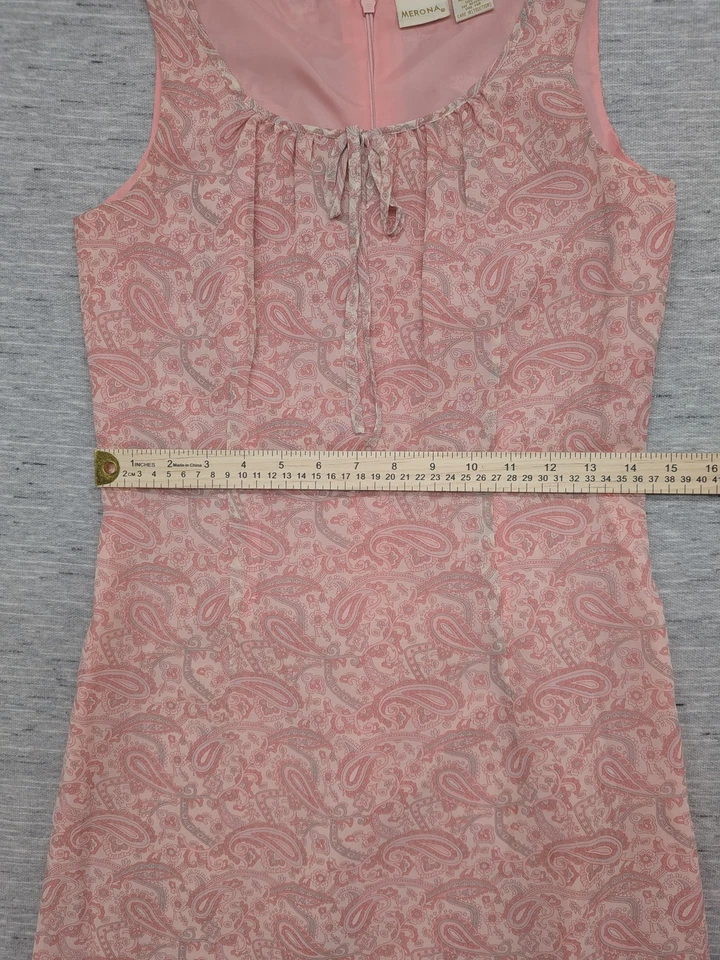 Vestido Y2K Merona Mujer 4 Rosa Paisley 100% Seda Sin Mangas Babydoll Hada Foto 4 de 4