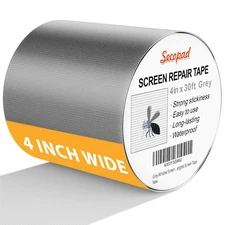 Secopad Grey Window Screen Repair Kit, 4 in X 30 FT (360IN) Screen Repair Tap...