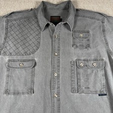 Camisa Grass Roots Terramar Para Hombres Grande Gris Utilidad Safari Botón Delantero Exterior