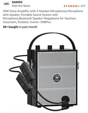 New 50W Voice Amplifier 2 Headset Microphones Speaker Portable Bluetooth s98plus