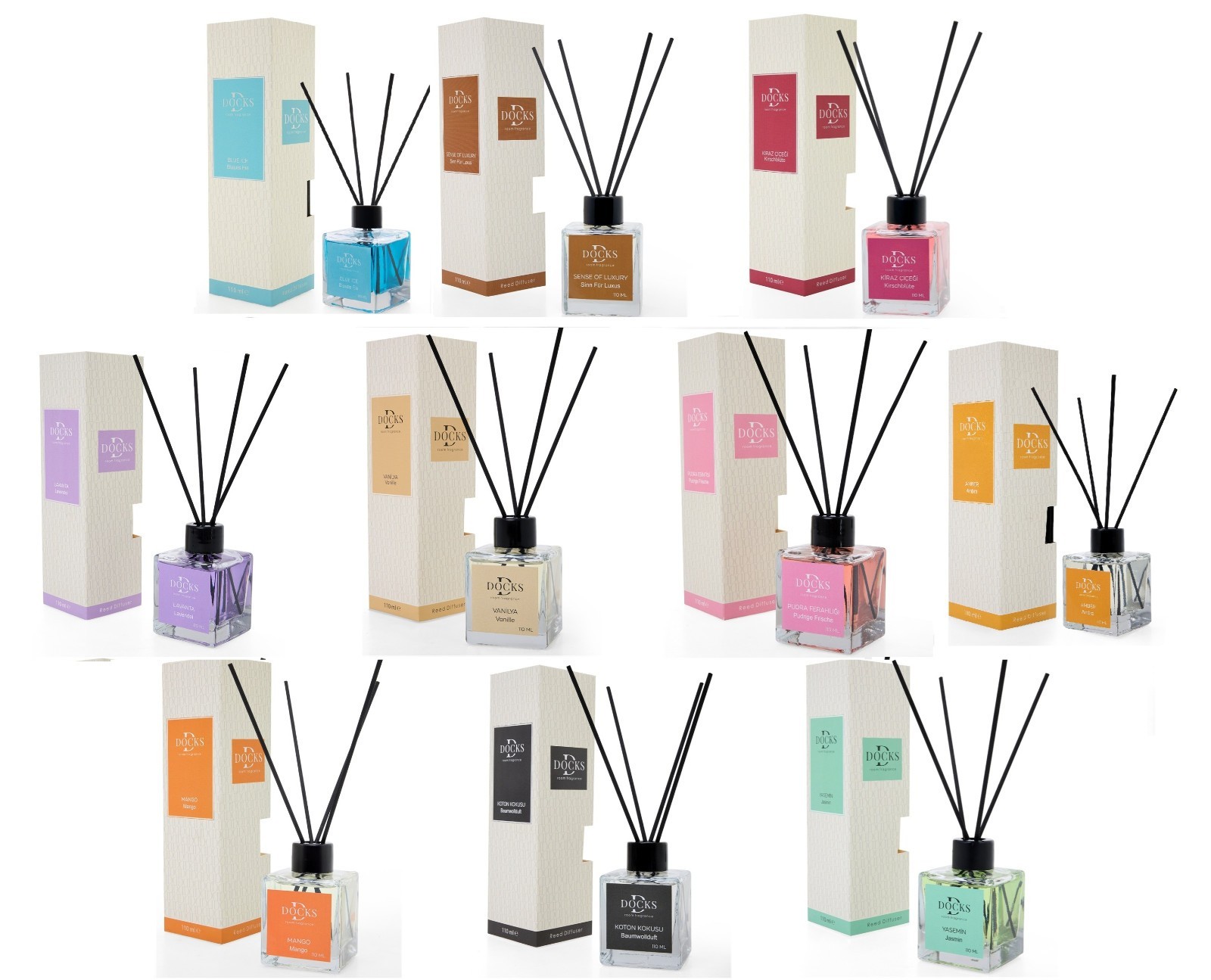 DOCKS Raumduft Diffuser mit Stäbchen – Verschiedene Düfte zur Wahl, 110ml