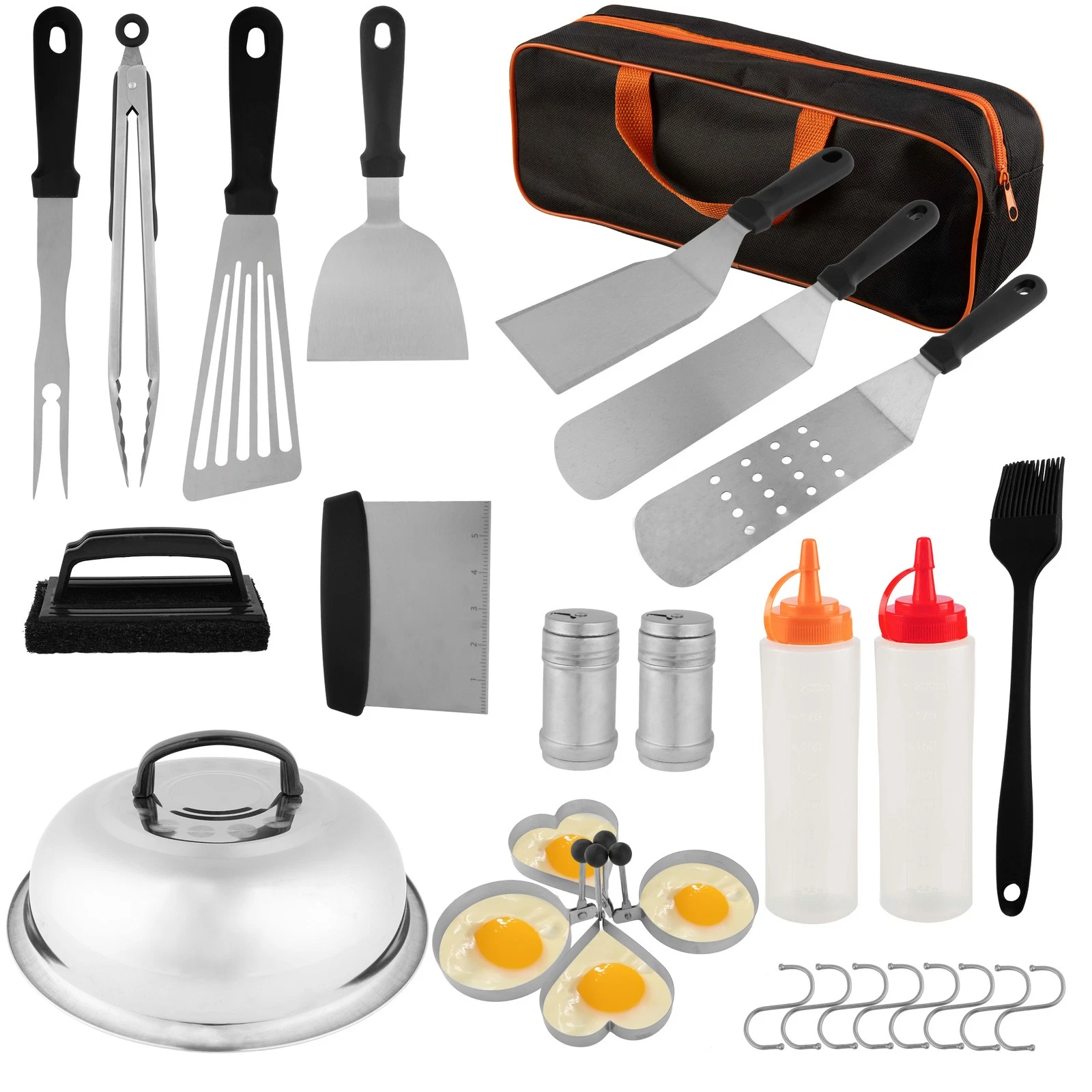Griddle Accessories 28PC Grill Set with Spatulas, Tongs, Cleaner, Dome, and Bag