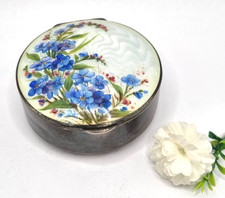 Seltene Sterling Silber Puder / Schmuck Dose  925er Guilloche Emaille Malerei