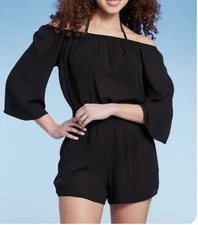 Women’s Kona Sol Off The Shoulder Gauze Coverup Romper Black S/Retail $25