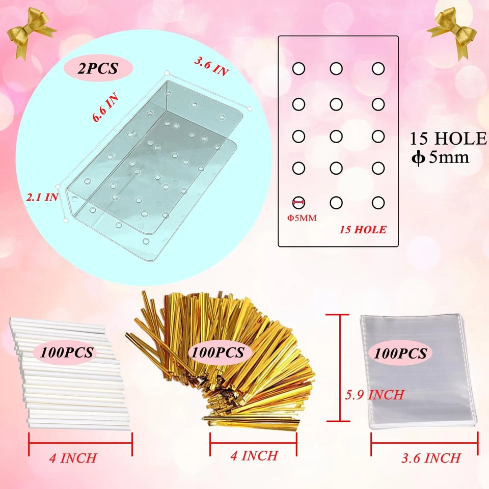 Cake Pop Display Stand 2PCS with 300 Accessories, Clear Acrylic 15 Slot Holder - Image 2 of 4