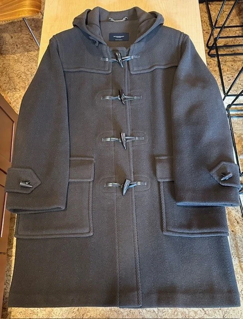 BURBERRY London Duffle Coat Mens Medium Olive Brown Toggle Hooded Jacket image 1