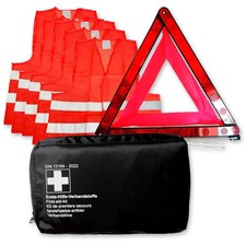 KFZ Erste Hilfe Tasche DIN13164 Verbandskasten Warndreieck 5 Warnwesten Orange