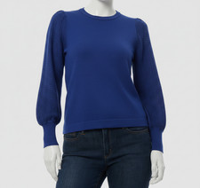 Jones New York Women's Blue Solid-Color Mixed-Stitch Sweater Size S