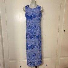 Vintage 90s/Y2K Blue Mixed Print Floral High Neck Sleeveless Maxi Dress
