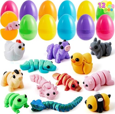 12Pcs Prefilled Easter Eggs with 3D Mini Animals, Magic Toy, Easter Basket Stuff