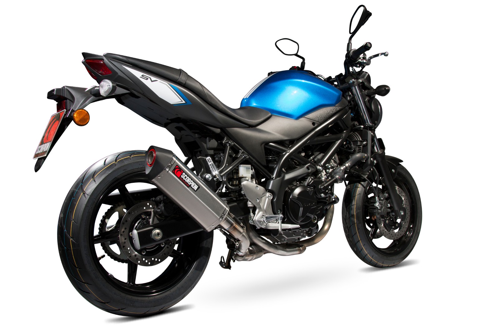 Suzuki SV650 16-21 Scorpion Exhaust Serket Parallel Brushed SS Slip-on RSI120SEO