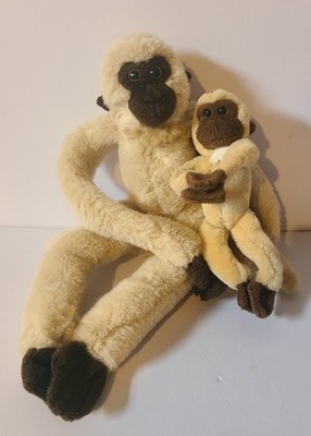 Vtg Wild Republic Langur Monkeys Momma Baby Plush 16'' Hanging Stuffed Animal 