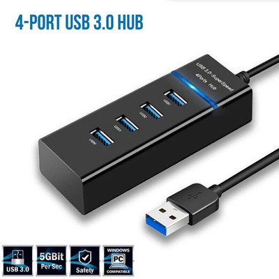 4-Port USB 3.0 Hub Splitter Multi Adapter High Speed For PC Mac Desktop Laptop