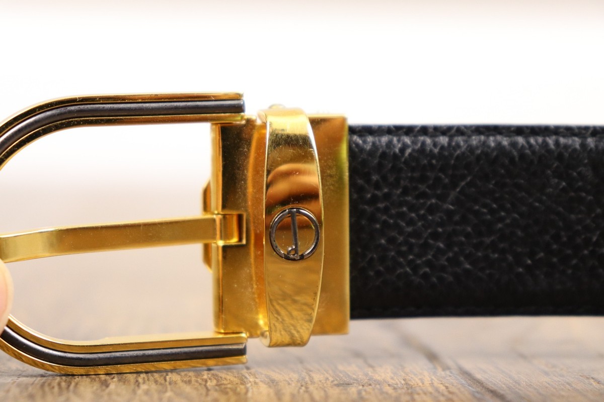 VTG Alfred Dunhill Mens Size 39 Black Leather Belt GOLD PLATED