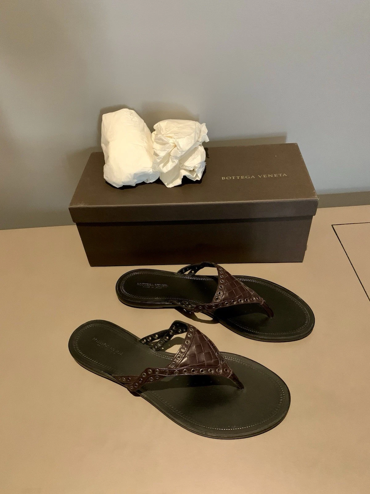 Bottega Veneta — Bottega Veneta Chocolate Woven Leather Sandals Flats Slides Shoes 39.5 NIB